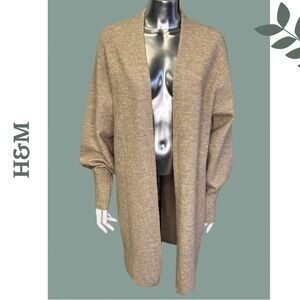 H&M open Front Oatmeal Brown Wool Blend Cardigan Balloon Sleeve Extra Small